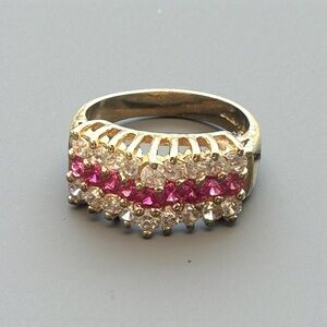 Designer Signed LIND 14K HGE Cathedral Ring w/ lab Rubies MINT Heavy